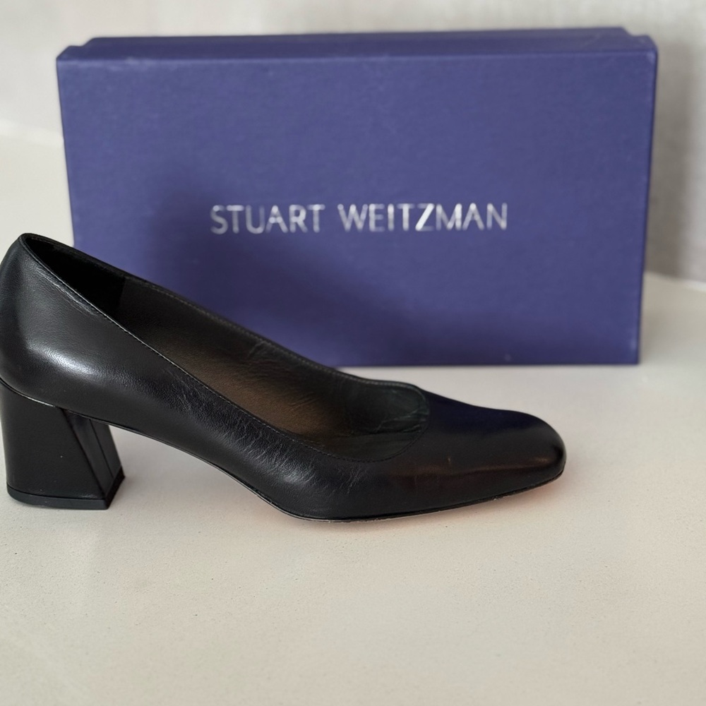 Stuart Weitzman Black Block Heel Pump